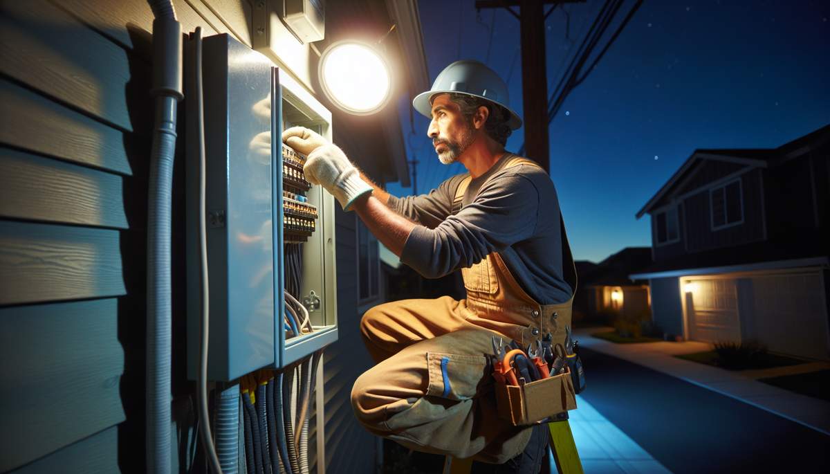 Oregon electrician providing after-hours electrical service to homeowner