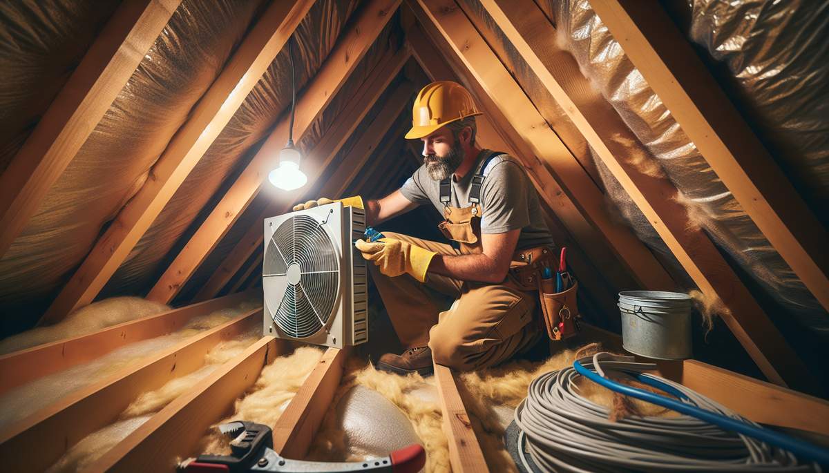 Solar powered attic fan mounted on residential roof in Oregon with thermostat control