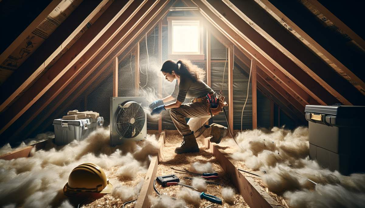 Licensed electrician installing powered attic fan on Oregon home roof