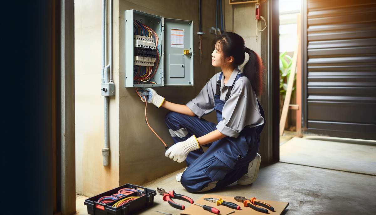 Licensed electrician installing a new breaker panel in an Oregon home