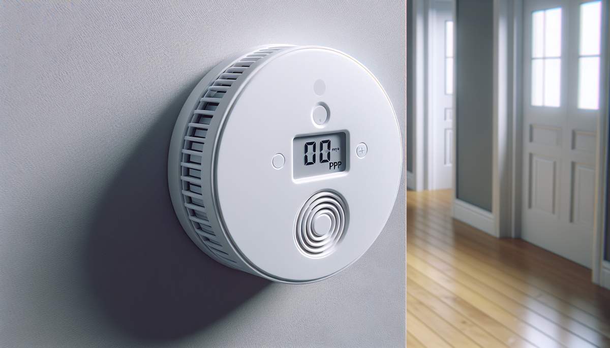 Digital readout carbon monoxide detector installed near sleeping area in Oregon home