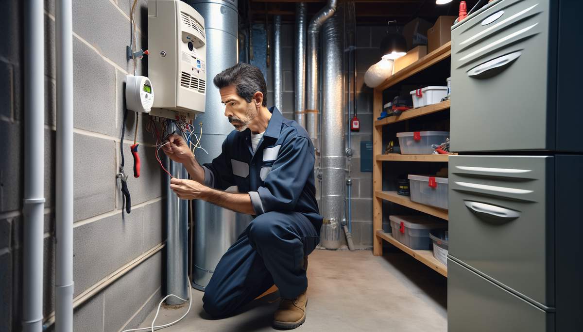 Licensed electrician installing carbon monoxide detector in Oregon home