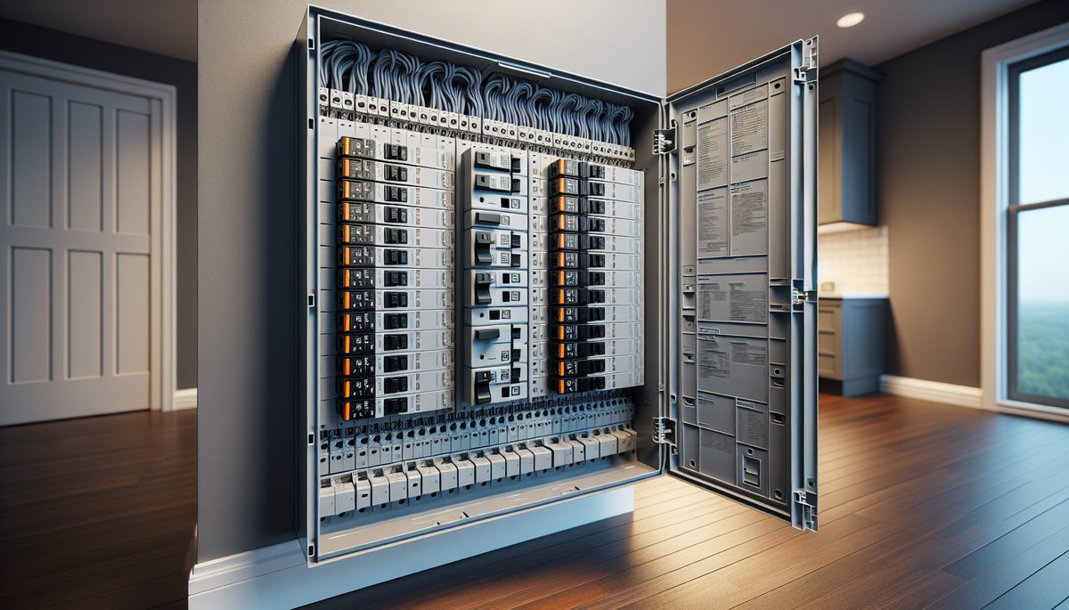 Electrician testing circuit breaker connections inside residential panel in Oregon
