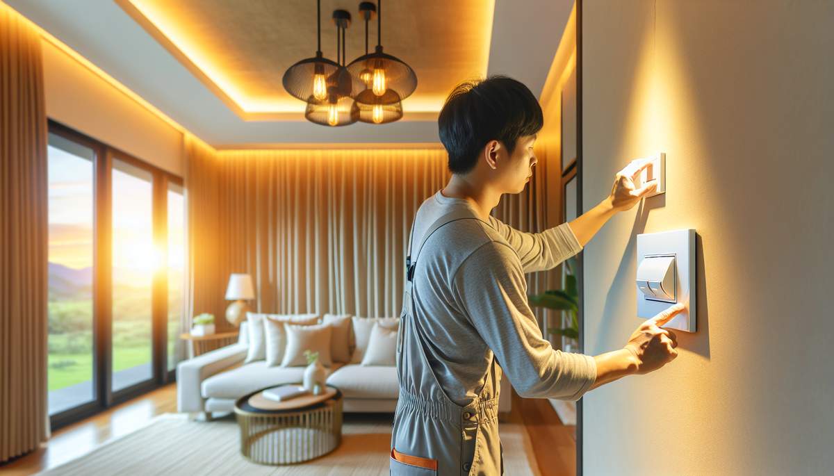 Licensed electrician installing Lutron Caseta dimmer switch in Oregon home