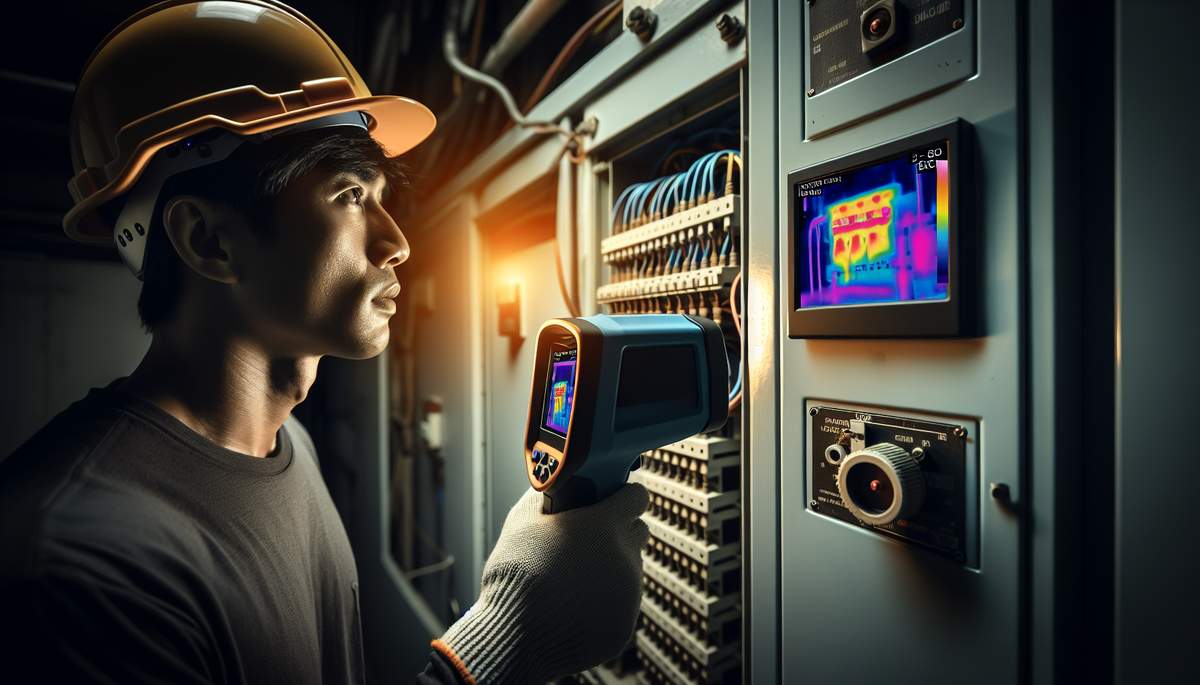 Licensed electrician performing electrical safety inspection with thermal imaging in Oregon