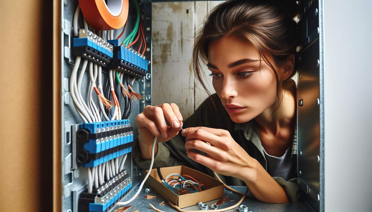Electrician performing a splice repair inside a junction box in an Oregon residence