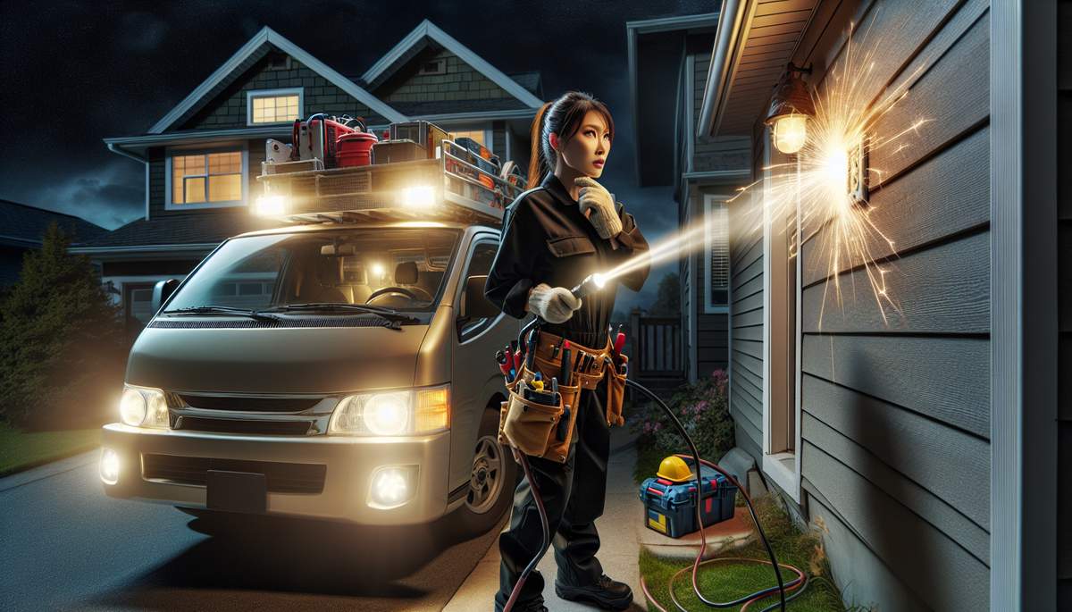 Licensed electrician performing emergency electrical repair in Oregon home