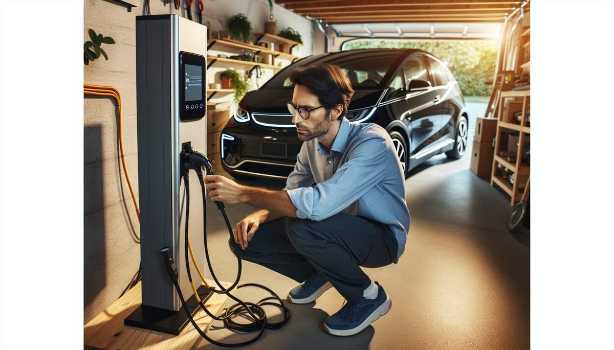 Licensed electrician installing Level 2 EV charger at Oregon home