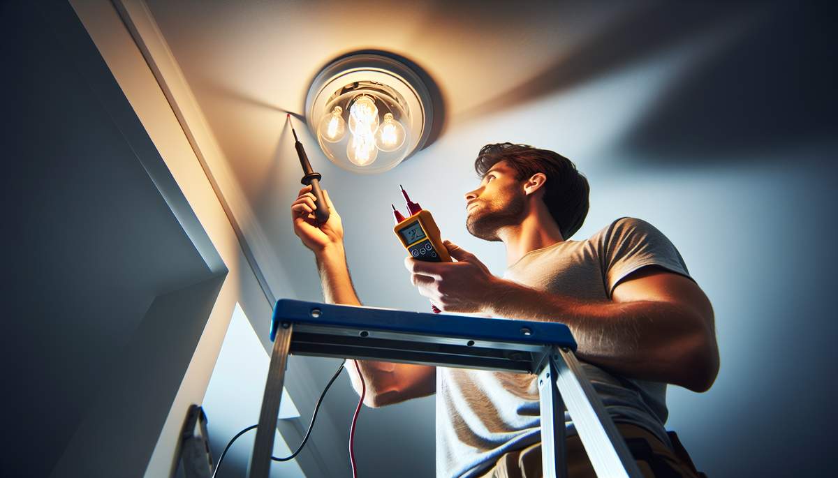 Electrician tightening loose wire connection causing flickering lights in Oregon residence