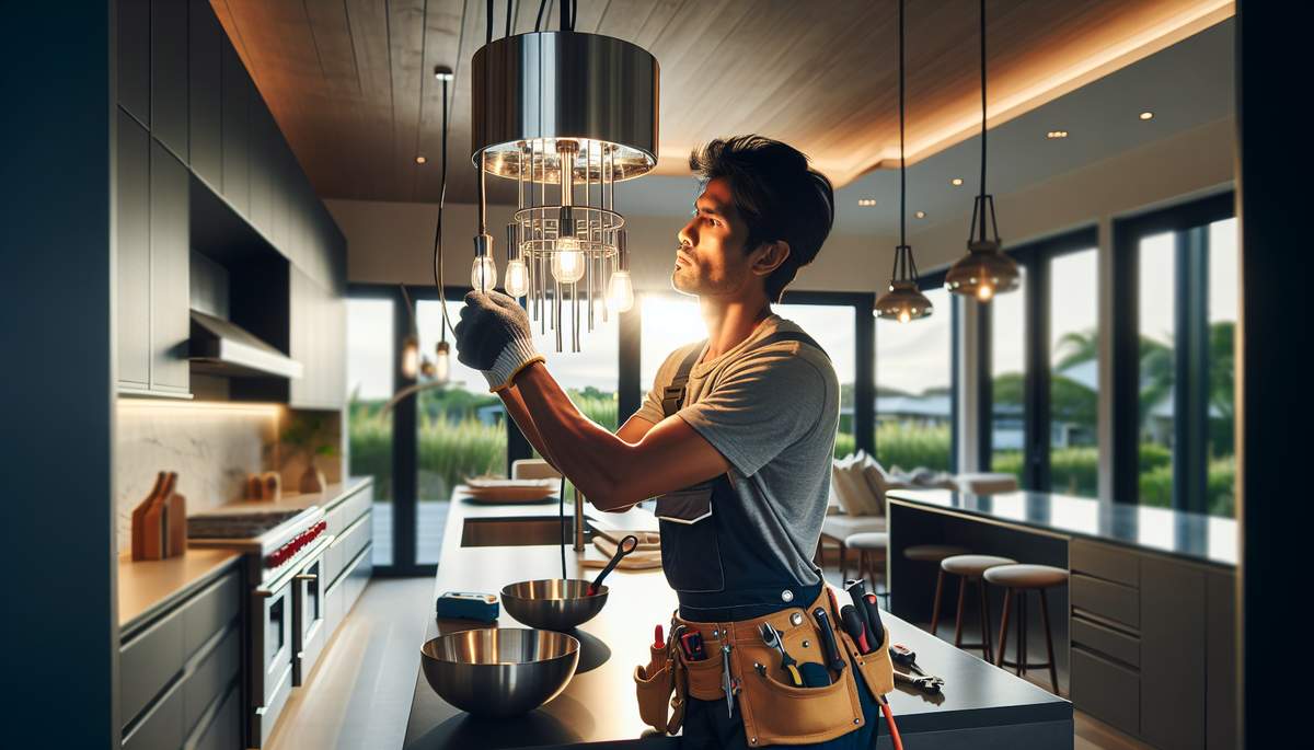 Licensed electrician installing layered indoor lighting in Oregon home