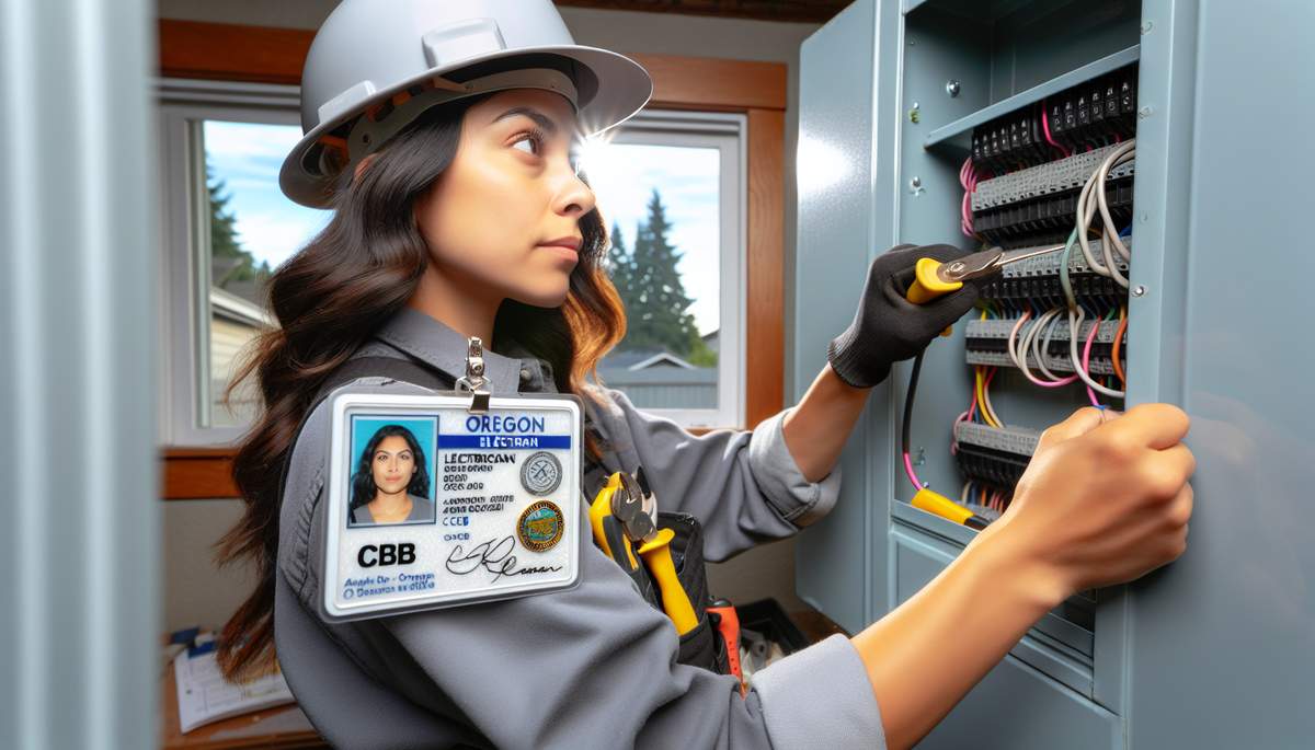 Oregon CCB licensed electrician displaying credentials and working safely