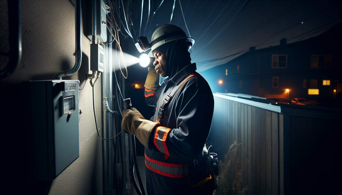 Licensed electrician diagnosing and repairing a power outage at an Oregon home