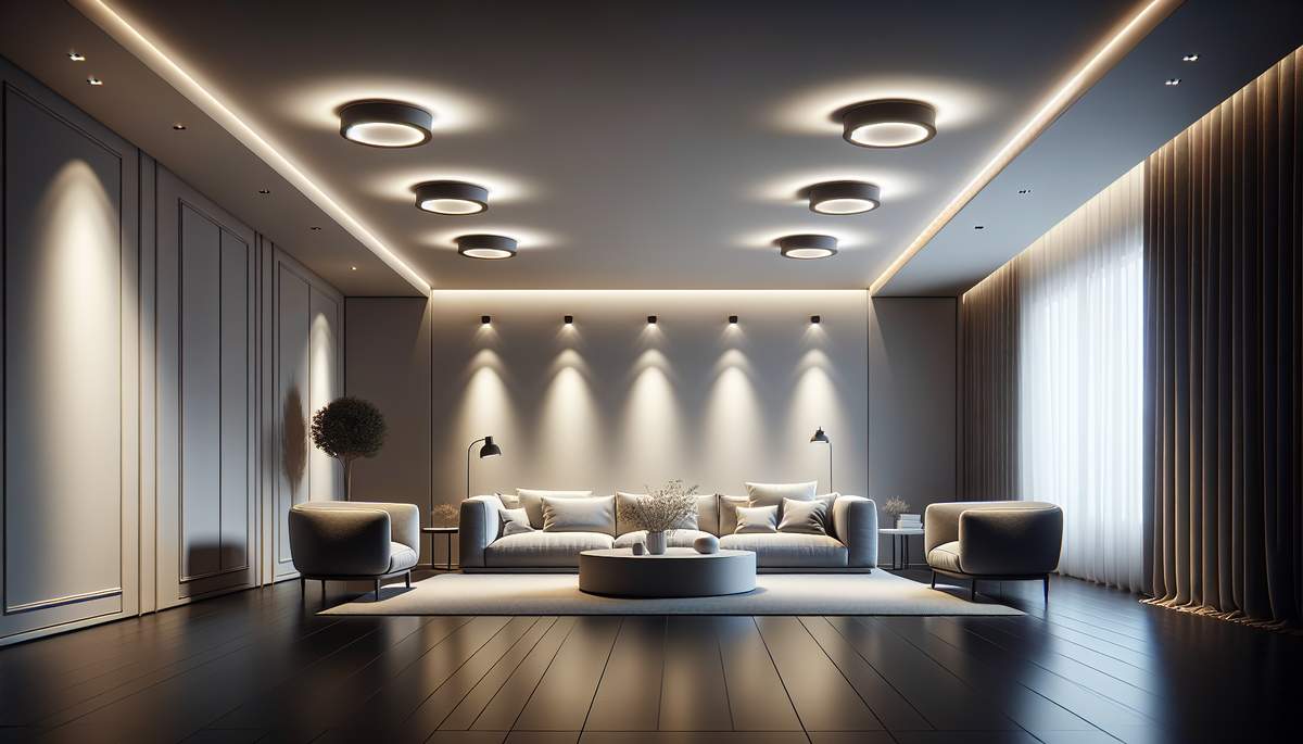 Recessed LED can lights illuminating an Oregon kitchen ceiling