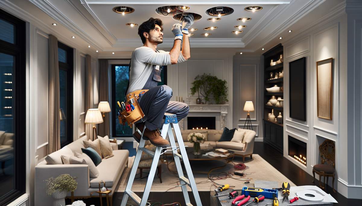 Professional recessed lighting installation in an Oregon home kitchen