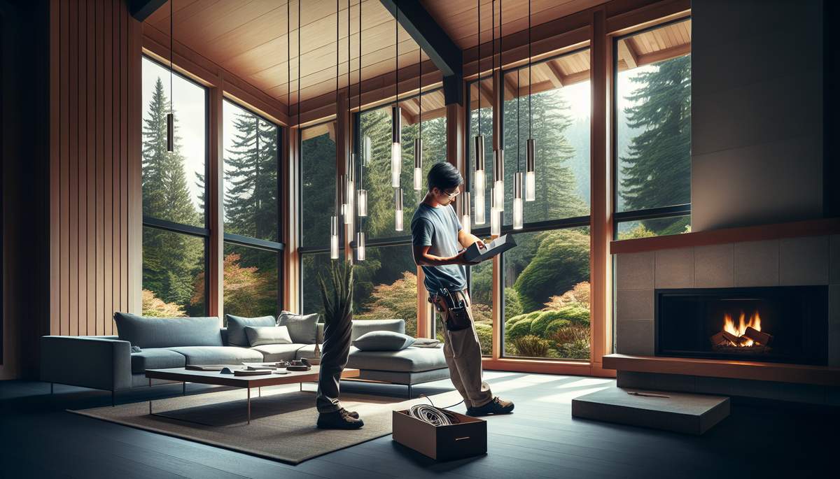 Licensed residential electrician working in Oregon family home