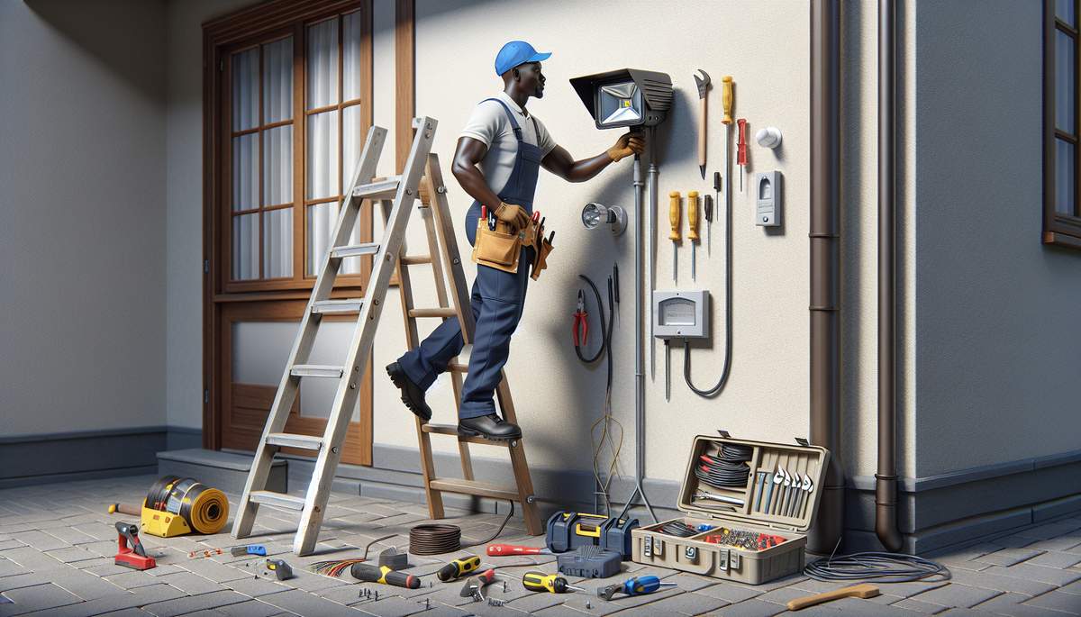 LED security floodlight mounted on Oregon residential property