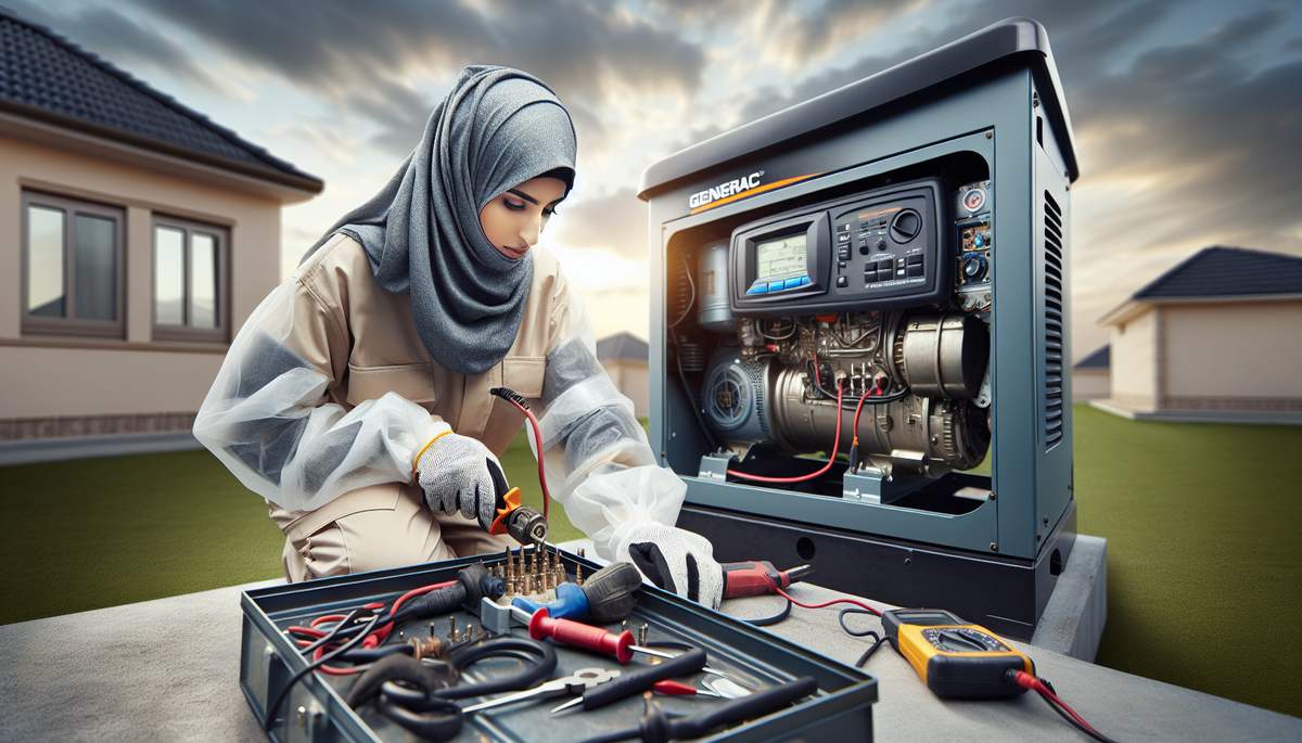 Certified technician repairing a Generac standby generator in Oregon