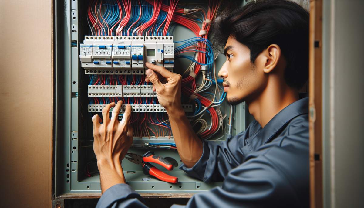 Licensed electrician installing whole-house surge protector at Oregon electrical panel