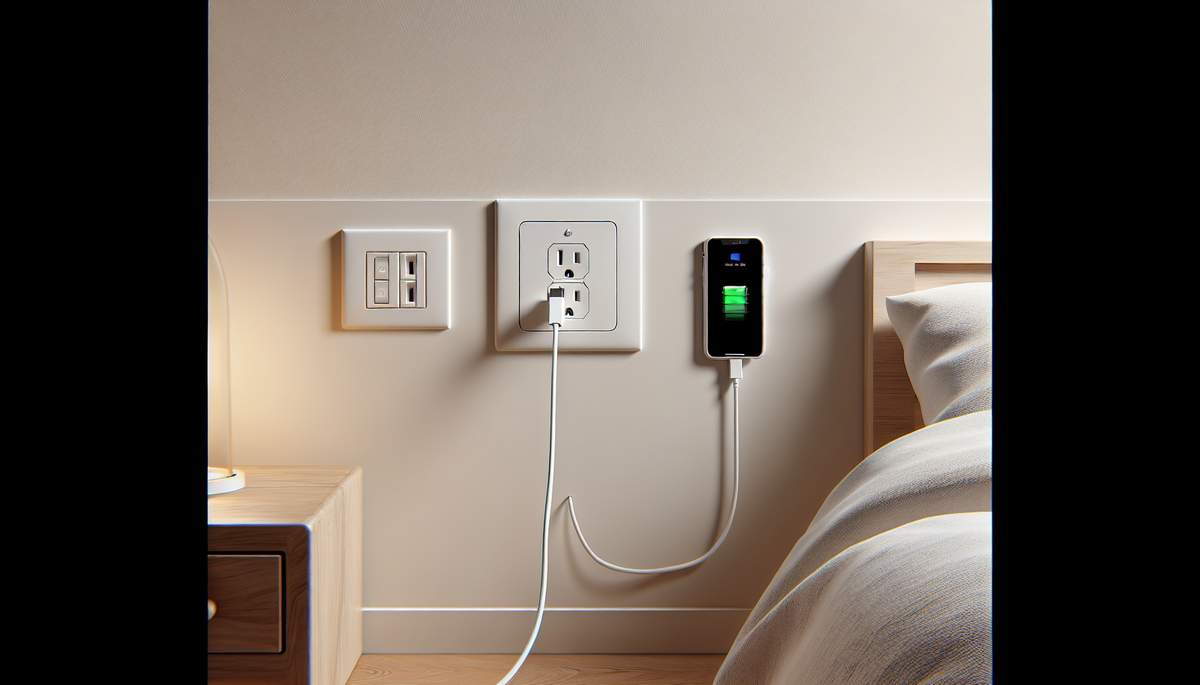 USB-C Power Delivery outlet charging smartphone in Oregon kitchen